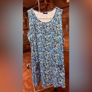 Ofeefan Blue Floral Sleeveless Crewneck Sun Dress